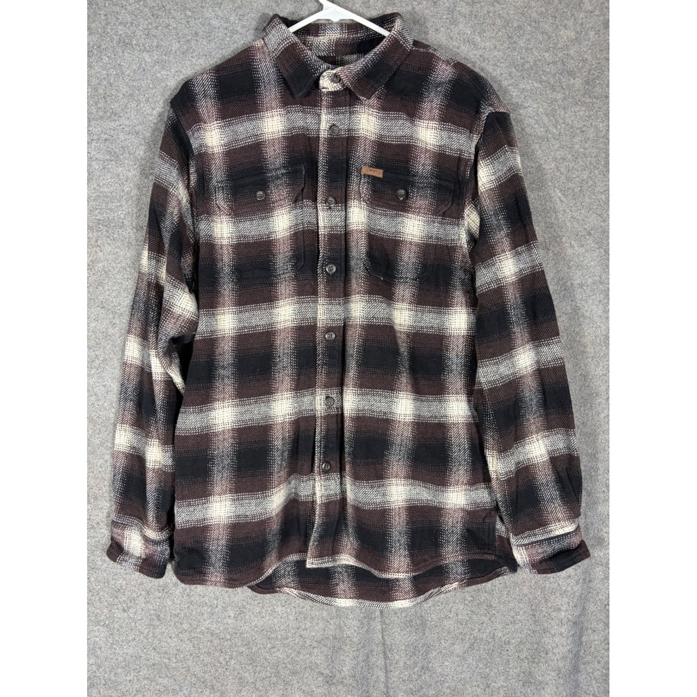 Orvis Men Medium Brown Black Plaid Flannel Shirt Cotton Long Sleeve Button Down